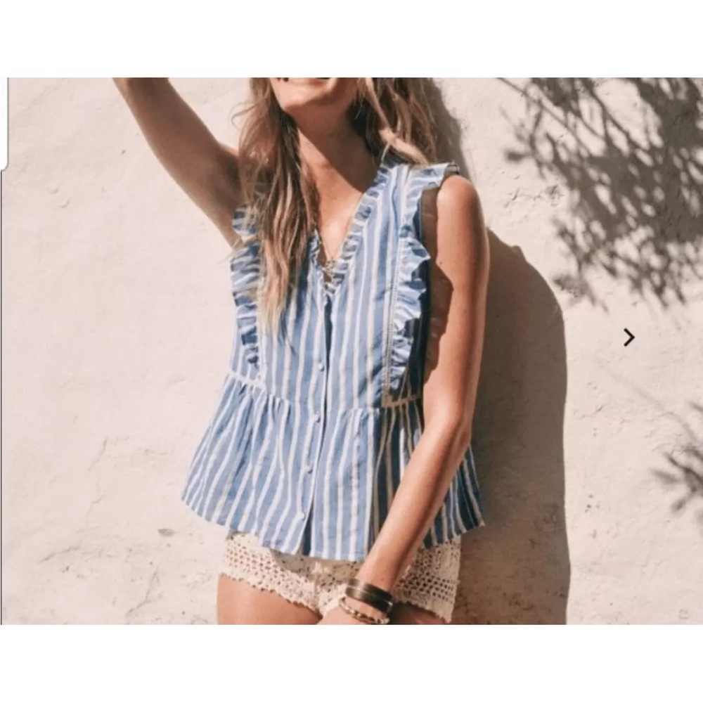 Sezane Blue Striped Sleeveless Top, size 36 / US 4, EEUC